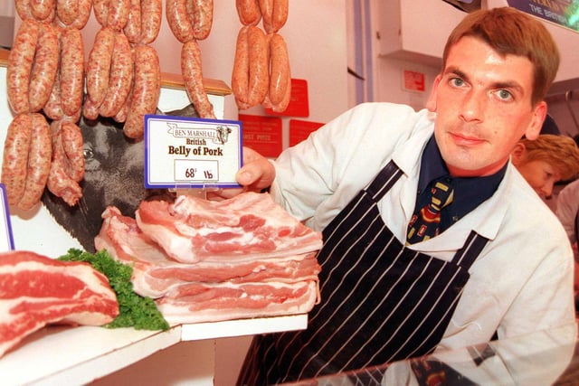 Scott Rodwell, of Ben Marshall Traditional Butchers, Doncaster Market in 1999.
