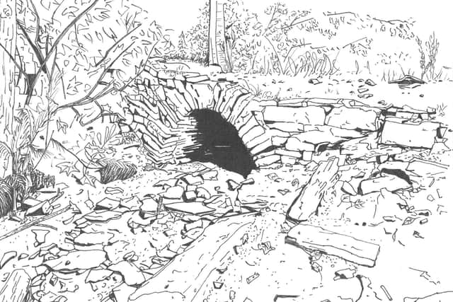 A drawing by artist Shelley-Marie Stone of the packhorse bridge at Graves Park, Sheffield, created shortly before repairs took place that have been halted by Sheffield City Council as they damaged the historic structure. Picture: Shelley-Marie Stone