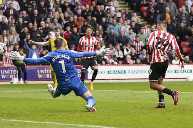 Iliman Ndiaye scores for Sheffield united during the win over Preston North End: Simon Bellis / Sportimage