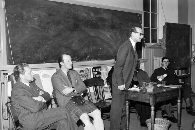 Mark Bonham Carter MP adresses an audience at a Liberal meeting held at South Morningside School in March 1963.