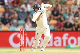 Joe Root of England bats during day two of the Fifth Test in the Ashes series between Australia and England at Blundstone Arena on January 15, 2022 in Hobart, Australia (photo by Robert Cianflone/Getty Images).