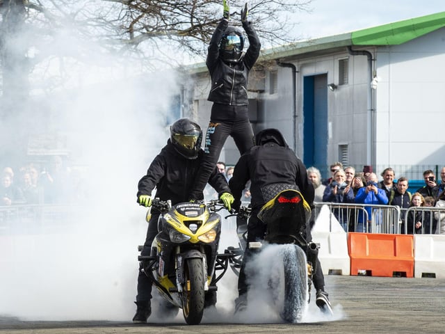 The team perform a choreographed show with the very latest cutting edge street bike freestyle tricks, then followed by tandem tricks from Vandal and Trina, the show then comes to an end with the awesome adrenaline filled drift bikes making plenty of noise and smoke.