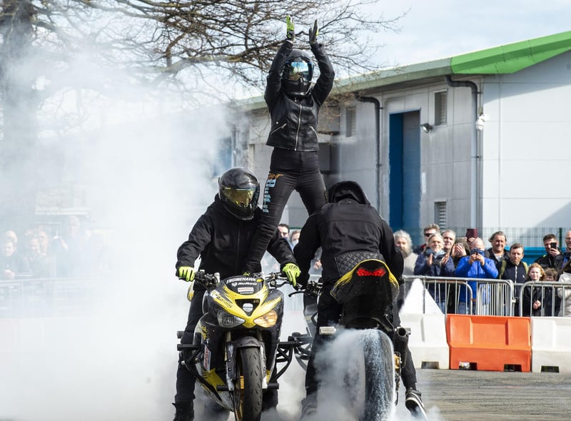 The team perform a choreographed show with the very latest cutting edge street bike freestyle tricks, then followed by tandem tricks from Vandal and Trina, the show then comes to an end with the awesome adrenaline filled drift bikes making plenty of noise and smoke.