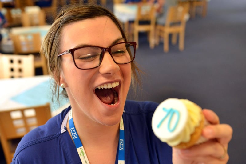 Food for thought as newly qualified practitioner at South Tyneside District Hospital, Nikki Lynn, was pictured with her 70th birthday cup cake on the day that the NHS was 70 years old. Remember this?
