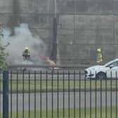 Firefighters were called to deal with a blaze next to Sheffield Parkway earlier today. Picture: Stacey Cox