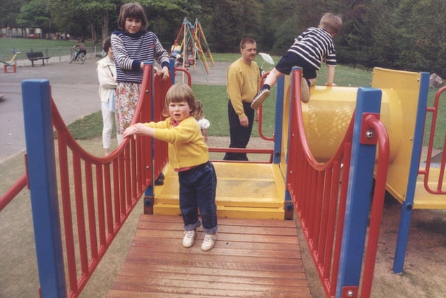 Children enjoying the improved playground at Endcliffe Park in May 1994