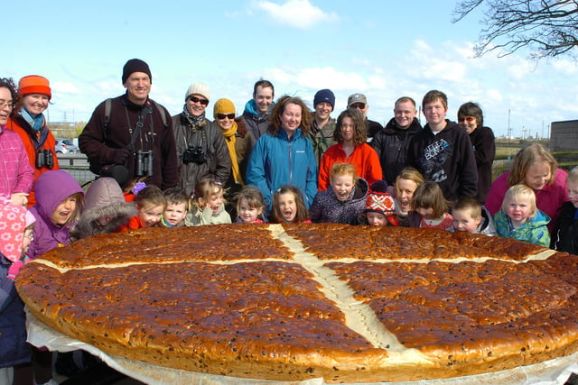 Visitors to the Saltholme nature reserve gather round "the world's biggest hot cross bun' in 2012. Remember this?