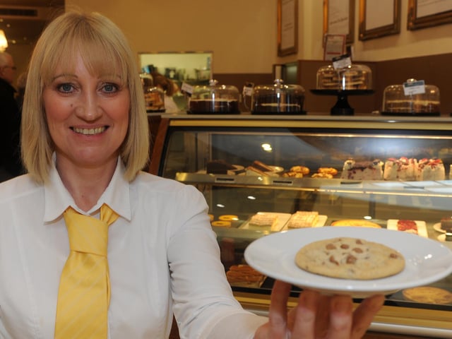 Selling patisserie, sandwiches, baguettes, jacket potatoes, hot paninis, a range of hot and cold drinks.
