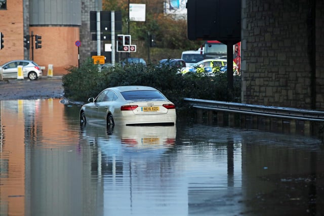 Recent months have been incredibly eventful, but this was momentous only last November - 50 to 100mm of rain fell in a swathe from the Humber to Sheffield, according to the Met Office, which equated to around the whole-month average rainfall or more in a period of 24 hours. A car is pictured on November 8 sitting in floodwater near Meadowhall shopping centre, where some people were forced to stay overnight.
