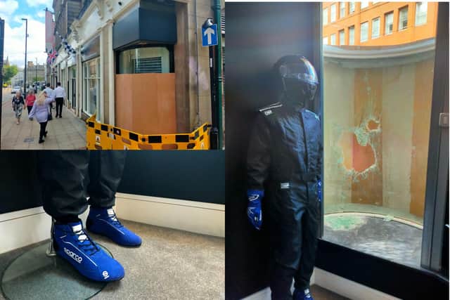 Upcoming Sheffield business Simulation Station was put back £10,000 when a man broke a specialist curved window in order to steal a mannequin.