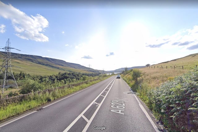 The A628 - where there were 58 crashes - includes the twisting Woodhead Pass