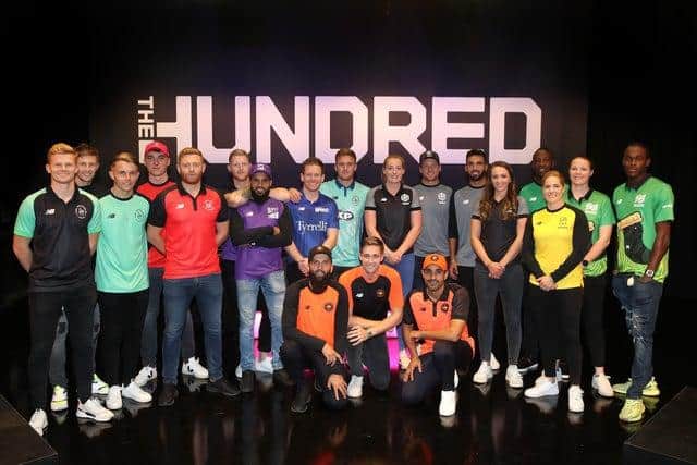 DELAYED: Players for the eight teams in The Hundred line up. Picture: Christopher Lee/Getty Images.
