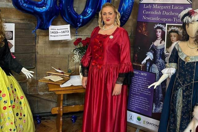 Sheffield solicitor-by-day, Lacey Bates-Blinkho, as Margaret Cavendish, Duchess of Newcastle.