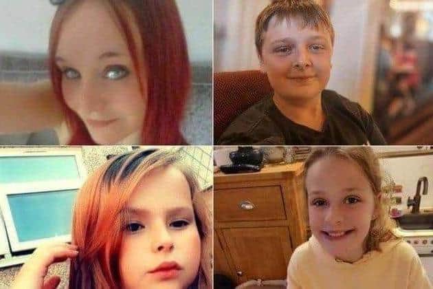 Pictured are murderer Damien Bendall's victims including Terri Harris, and three children John Paul Bennett, Lacey Bennett, and Connie Gent.