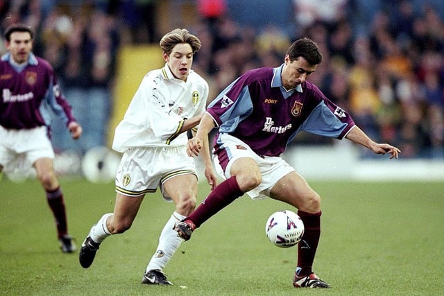 Leeds' had a young, exciting crop of talent in the late '90s, and the Hammers had no answer to their exuberance in early December 1998. The Whites ran riot against an impressive West Ham lineup, with Robert Molenaar, Jimmy Floyd Hasselbaink, and a Lee Bowyer double doing the business at Elland Road. (Photo by Ben Radford /Allsport).