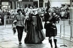 A reenactment of the arrival of Mary Queen of Scots at the City Hall, Sheffield Saturday 28th November - Saturday 5th December 1970 to mark the fourth centenary of the queen's arrival