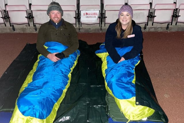 CEO Lyndsay Hogg and her brother Kevin braved the cold for a night of sleeping outside to raise money for the homeless.