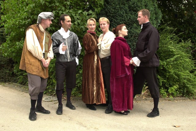 Heartbreak Productions presented "As you like it, " in the  Botanical Gardens, Sheffield in 2000. The cast prior to going on stage. They play multiple characters in the play but they are, left to right, Scott Worsfold, David Kendall, Fiona Egan, Adam Kay, Victoria Walker and Alan Atkins.