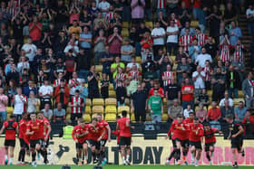 Sheffield United fans pictured prior to kick off at Vicarage Road: Simon Bellis / Sportimage