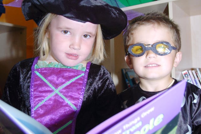 Pupils at Highfields Primary School enjoy Book Day, as they dress up as their favourite characters.L-R are Rebecca Bullman, five, as a witch, and Ryan Hooks, six, as Harry Potter in 2007