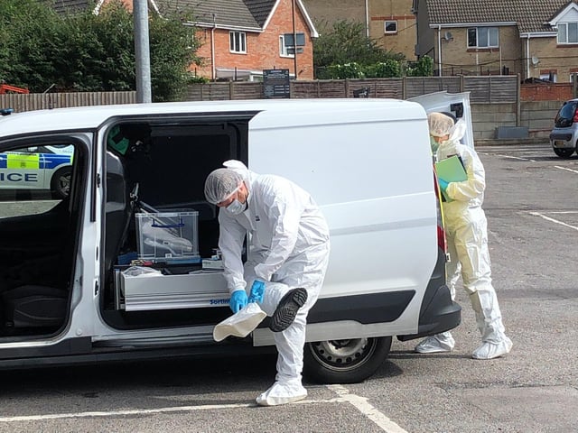 Police in Cosham after an area by the library was cordoned off this morning.