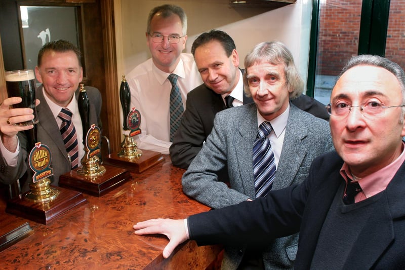 Head brewer Chris Radford and directors Jon Leeming, Dave Gattersley, John Hirst and John Frederick toast the revival of Brampton Brewery in 2010.
