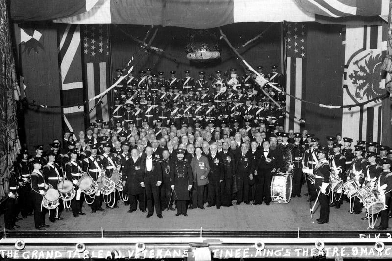 The grand tableau on the stage of the Kings Theatre, Southsea, on March 9, 1910.