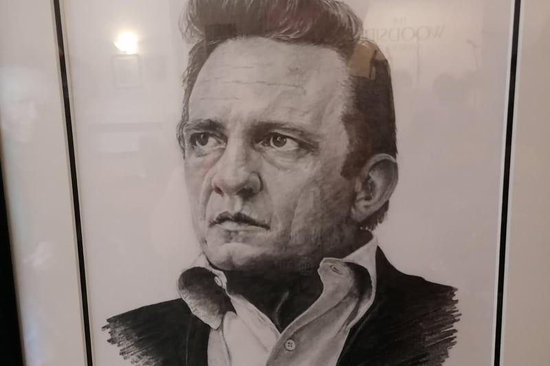 Drawings of Johnny Cash were hung around the venue as part of the weekend festival. They were done originally for an exhibition staged in Glenrothes.