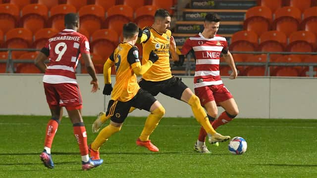Ed Williams pushes forward against Wolves U21s. Picture: Andrew Roe/AHPIX