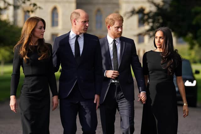 The Princess of Wales, the Prince of Wales and the Duke and Duchess of Sussex meeting members of the public at Windsor Castle in Berkshire following the death of Queen Elizabeth II on Thursday. Picture: Kirsty O'Connor/PA Wire