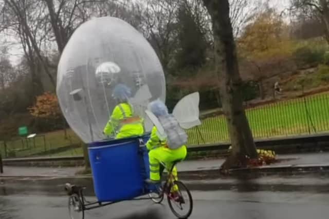 The 'giant lightbulb moth electrician intervention' was spotted on Meersbrook Park Road. Photo: Pif-Paf Theatre.