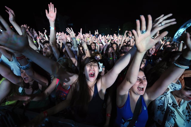 Fans cheer on Pulp during the EXIT festival in Serbia in 2011.