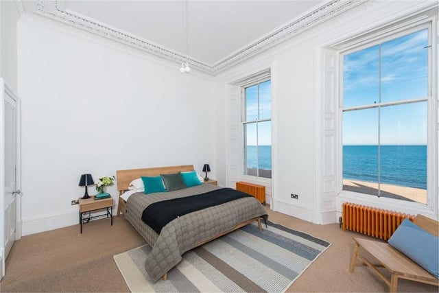 One of the two double bedrooms, which also has lovely sea views.