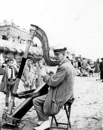 Harp Player on Bridlington Beach, 1920s