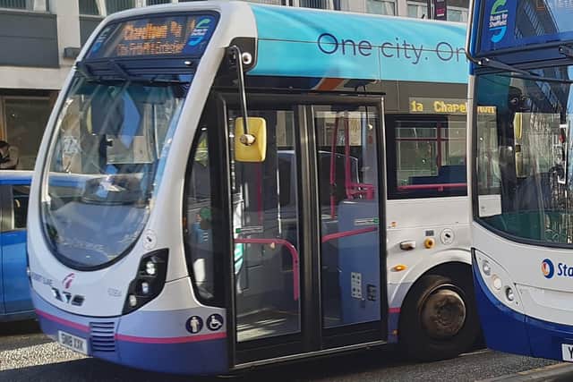 Vandals have forced First to divert its number 24 service from the Stradbroke estate tonight due to attacks on vehicles. File picture shows a First bus in Sheffield city centre