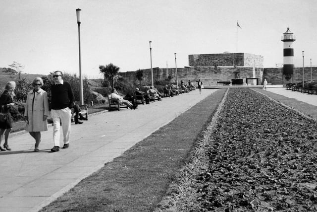 People walking away from Southsea Castle in July 1972