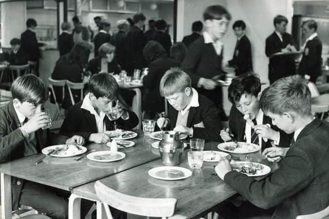 Enjoying a school meal in 1967