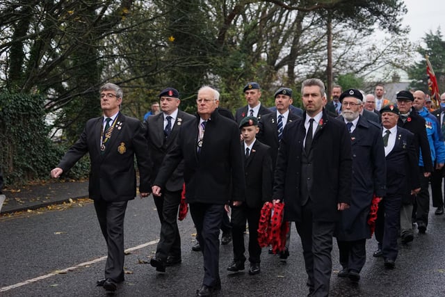 The local branch of the Royal British Legion, accompanied by DLL Eric Rainey CVO MBE DL and Councillor Danny Donnelly MEABC, during Sunday's commemorations in Whitehead.