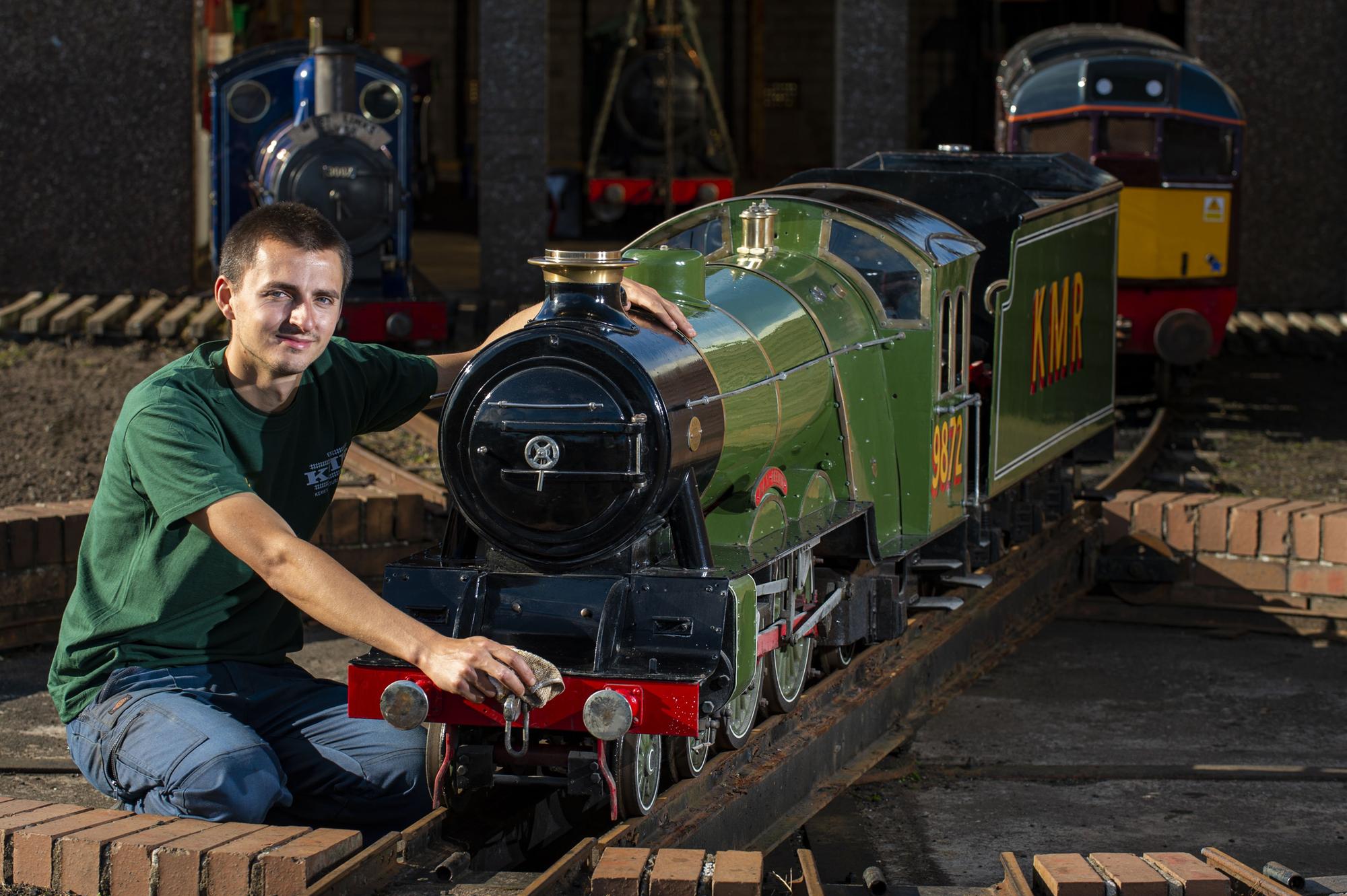 Owner John Kerr with "Auld Reekie" steam locomotive 1935.