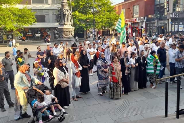 Members of Sheffield's Kashmiri community at a protest held in July outside Sheffield City Hall against rising tensions and violent crackdowns on mass protests in Azad Kashmir. Picture: Julia Armstrong, LDRS