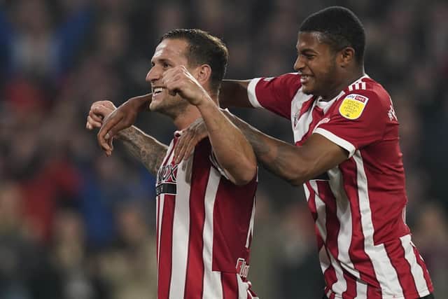 Billy Sharp (L) is hopeful that Rhian Brewster can build on his first Sheffield United league goal when the Blades take on Coventry City ion Saturday. Simon Bellis / Sportimage
