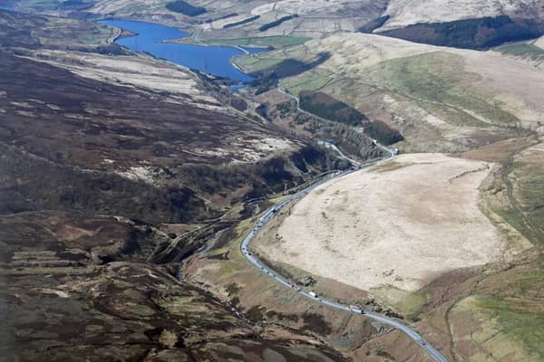 An aerial view of the A628 Woodhead Pass