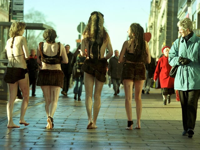 The People Against Fur Trade group took to the east end of Princes Street for a protest march on 18 January 2000.