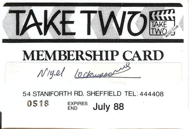 A Take Two membership card - the 1980s music venue in Attercliffe, Sheffield attracted a loyal and mixed crowd