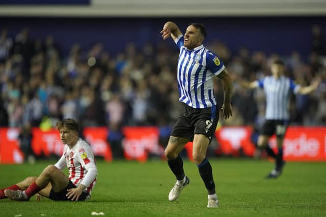 Sheffield Wednesday's Lee Gregory reacts after a challenge on Sunderland's Dennis Cirkin during the Sky Bet League One play-off semi-final, second leg match at Hillsborough, Sheffield. Picture: Zac Goodwin/PA Wire.