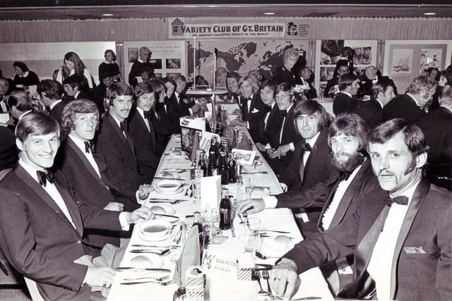 United players at the Variety Club of Great Britain dinner in September 1971.