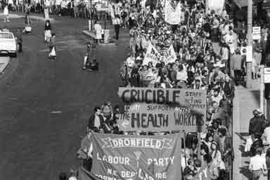 NHS Day of Action march on Haymarket and Waingate in September 1982.