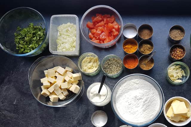 Ingredients for a Sag Paneer as part of 'Cookalong Live'