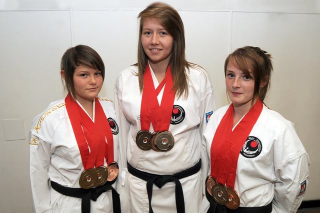 Mansfield Karate World Championship Medalists pictured are; Emily Keeling, Megan Whalley and Bailey Lowe in 2011