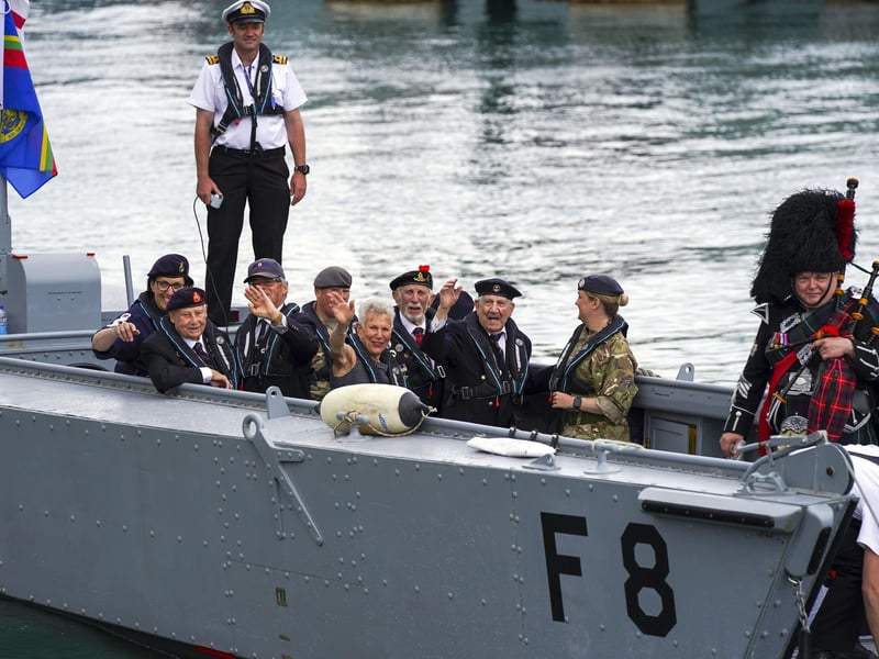 D-Day veterans are welcomed to the Portsmouth Historic Dockyard to commemorate the 77th anniversary of the Normandy Landings. Picture date: Sunday June 6, 2021. Picture: Steve Parsons/PA Wire